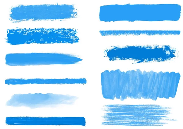 Kolekcja Niebieskich Turkusowych Pasków Malowanych Ręcznie Szczotką Ołówkiem — Zdjęcie stockowe