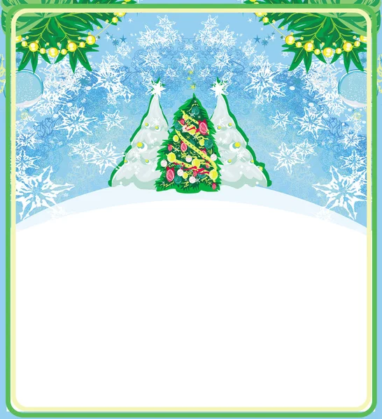 Julkort Med Gran Och Snö — Stockfoto