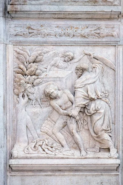 Abraham Sacrificing Isaac Relief 사이트 Saint Petronius Basilica Bologna Italy — 스톡 사진