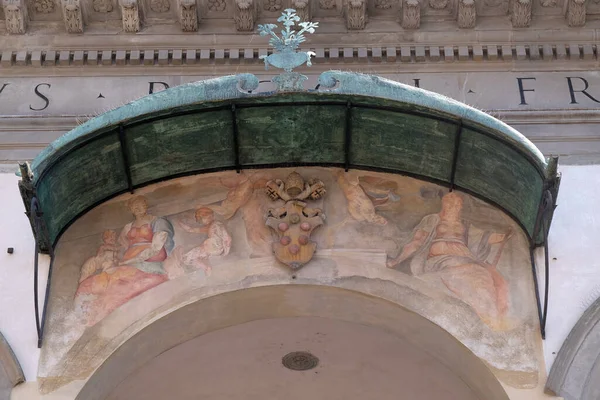 Fresco Homlokzatán Bazilika Della Santissima Annunziata Bazilika Angyali Üdvözlet Egy — Stock Fotó