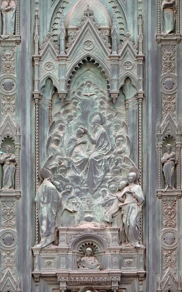 Scenes Life Mary Detail Door Cattedrale Santa Maria Del Fiore — Stock Photo, Image