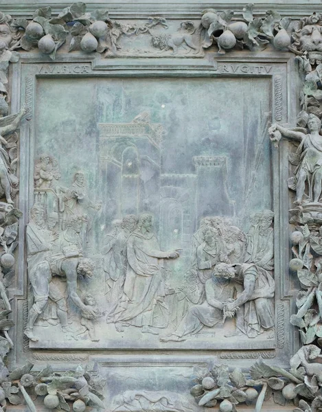 Pagamento Tributo Escultura Escola Giambologna Collocated Painel Esquerdo Portal Catedral — Fotografia de Stock