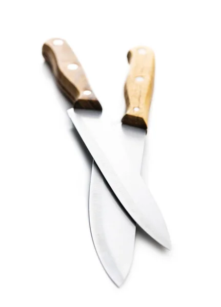 Deux Couteaux Cuisine Isolés Sur Fond Blanc — Photo