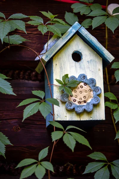 Alte Dekorative Bunte Hölzerne Vogelhaus — Stockfoto