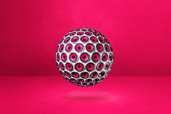 スピーカーはピンクのスタジオの背景に隔離された球 3Dイラスト — ストック写真