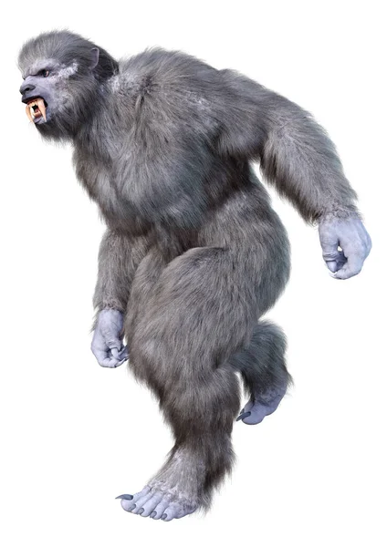 Darstellung Eines Schneelebewesen Oder Eines Bigfoot Isoliert Auf Weißem Hintergrund — Stockfoto