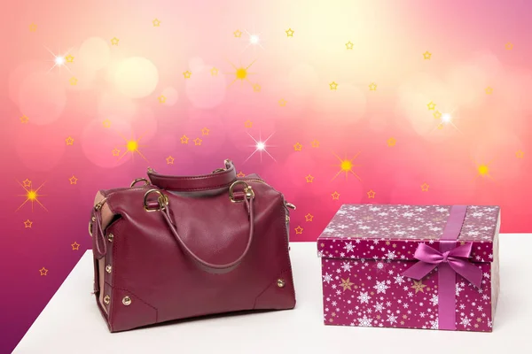 Template Christmas Sale Luxury Stylish Womens Leather Handbag Gift Box — Stock Photo, Image