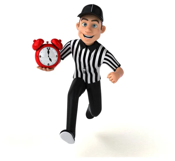 Divertente Illustrazione Del Cartone Animato Arbitro Con Orologio — Foto Stock