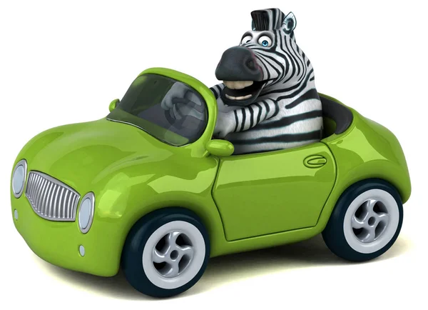 車の3Dイラストと面白い漫画のキャラクター — ストック写真