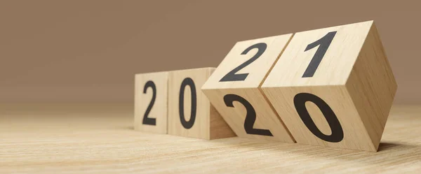 2019年のコンセプト 暗い背景に数字が書かれた木製の立方体 — ストック写真
