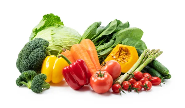Mnoho Druhů Zeleniny Umístěných Bílém Pozadí — Stock fotografie