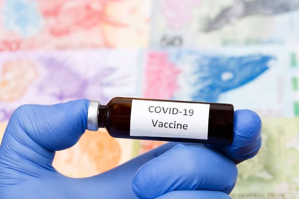 Vacuna Contra Covid Fondo Del Dinero Argentino Pesos —  Fotos de Stock