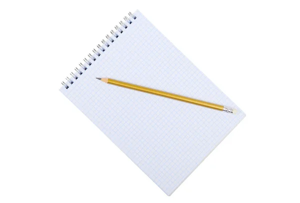 Notebook Pencil Isolated White Background Close Top View — Stock Photo, Image