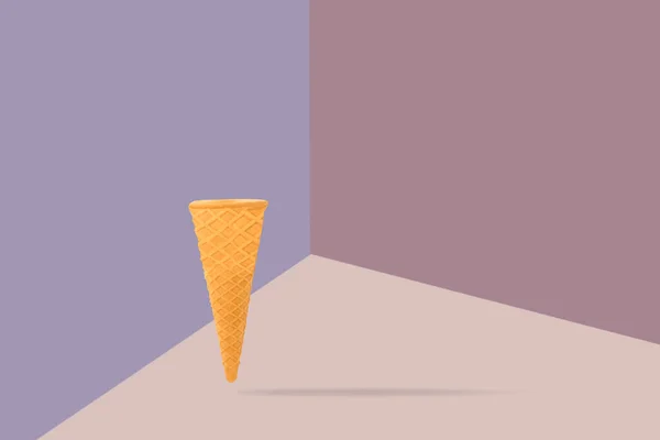 冰淇淋锥形图标 华夫饼矢量标识的平面插图 在白色背景下隔离 — 图库照片