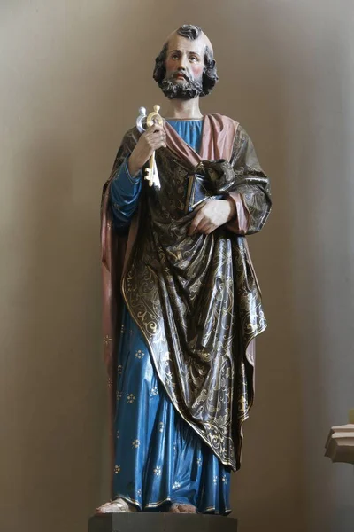 Statuia Sfântului Petru Altarul Principal Din Biserica Matei Din Stitar — Fotografie, imagine de stoc