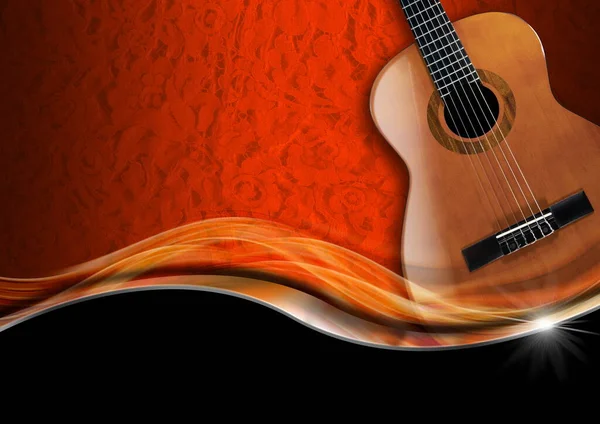 Guitare Acoustique Sur Texture Orange Avec Floral Orné Sans Couture — Photo