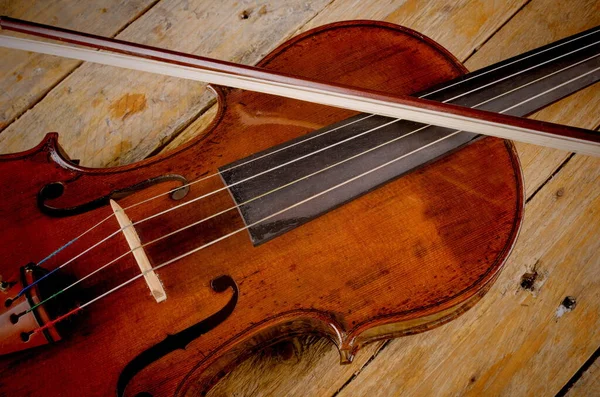 Violin Wooden Background — Stock Photo, Image