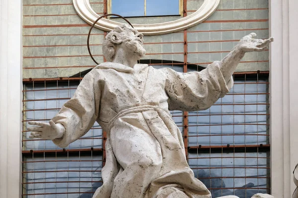 Estatua Estuco San Francisco Recibiendo Los Estigmas Fachada Iglesia Santissime —  Fotos de Stock