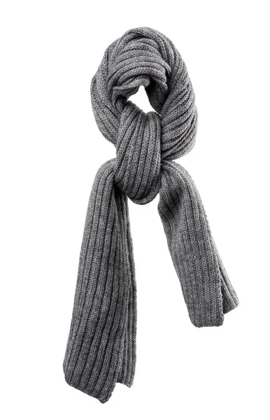 Foulard Hiver Gris Tricoté Isolé Sur Fond Blanc Accessoire Noué — Photo