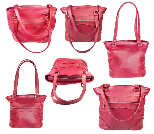 白を基調とした天然皮革製のピンクのハンドバッグ — ストック写真