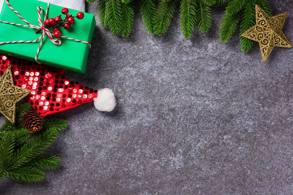Decorazioni Confine Natale Vacanza Vista Dall Alto Rami Abete Verde — Foto Stock