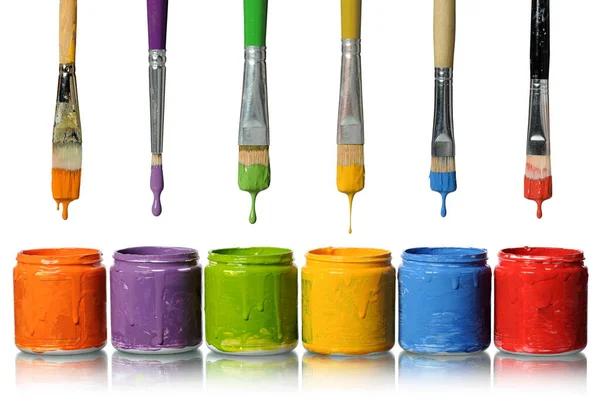 Conjunto Pinceles Colores Para Pintar Sobre Fondo Blanco — Foto de Stock