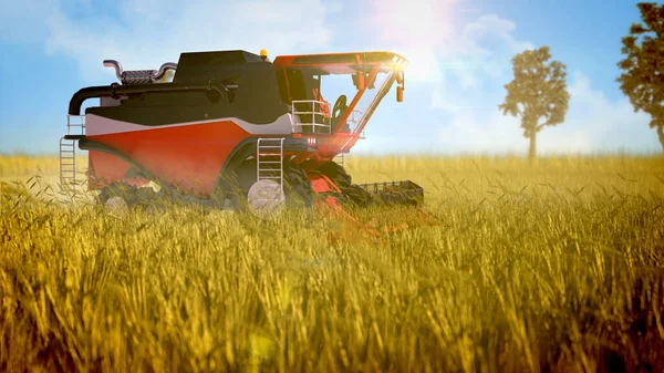 Colheitadeira Robô Combinar Trabalhar Campo Rural Ilustração Industrial — Fotografia de Stock