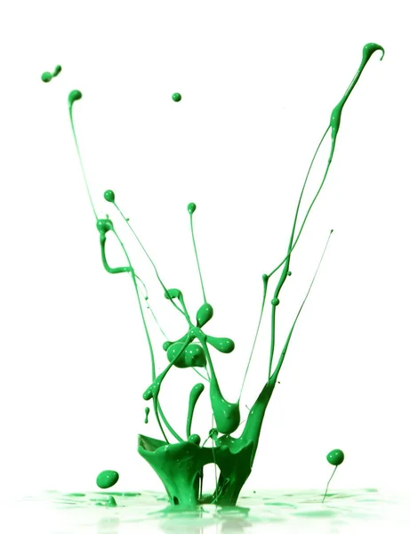 Pintura Líquida Verde Salpicadura Sobre Fondo Blanco —  Fotos de Stock