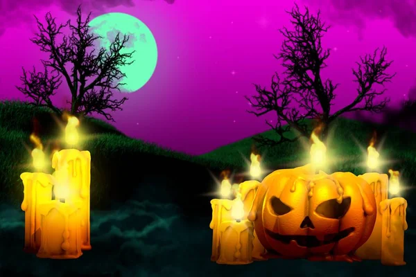 Halloween Kolorowe Nawiedzanie Tekstury Nocy Zestaw Świec Lewej Stronie Świecy — Zdjęcie stockowe