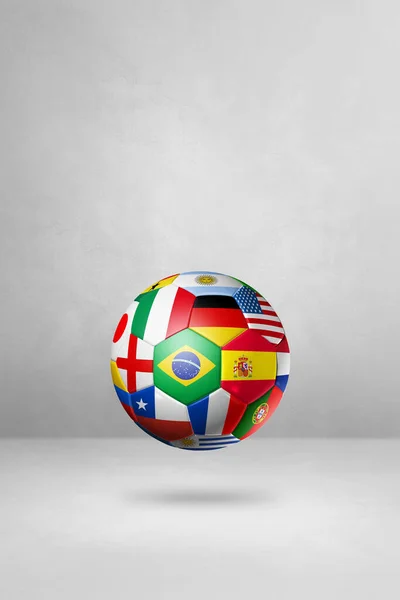 足球球的国旗隔离在一个空白的工作室背景 3D插图 — 图库照片