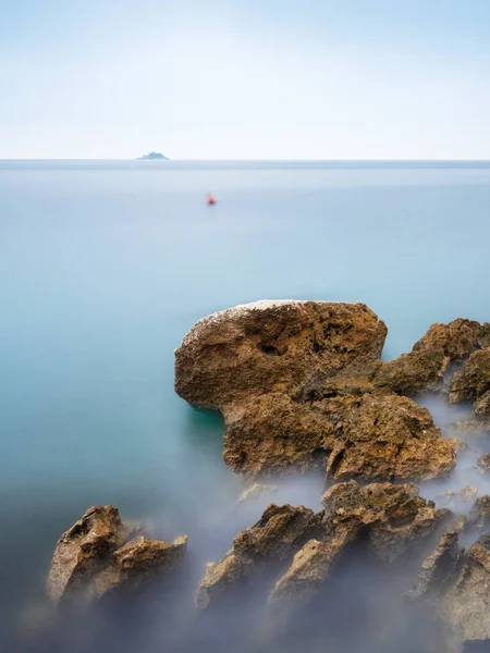 Long Exposure Seascape Rocks Rovinj Croatia — Stock Photo, Image