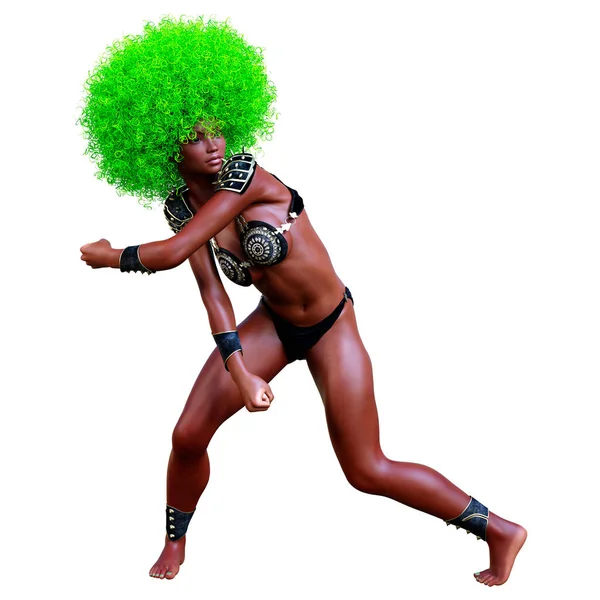 Rendu Une Belle Fille Africaine Aux Cheveux Verts Isolés Sur — Photo