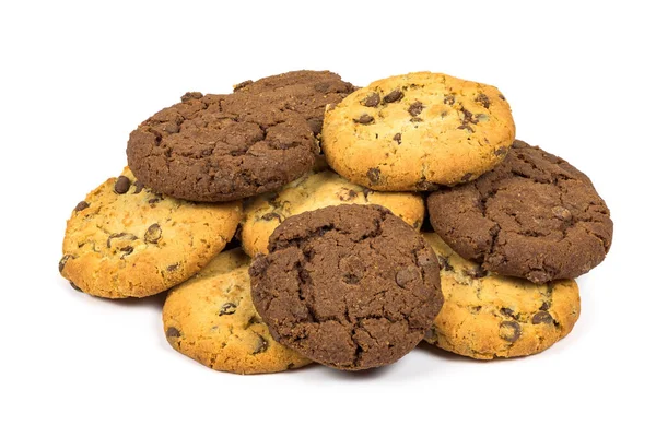 Csomó Különböző Csokoládé Chips Cookie Elszigetelt Fehér Alapon Nyírás Útvonal — Stock Fotó