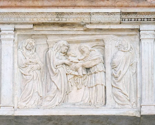 Présentation Dans Temple Porte Centrale Basilique San Petronio Bologne Italie — Photo