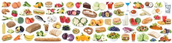 Food Drink Collection Background Collage Healthy Eating Fruits Vegetables Banner — Stock Photo, Image