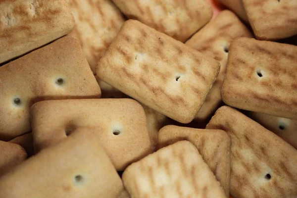 Close Bovenaanzicht Van Koekjes Close Rechthoekige Koekjes Met Kleine Poriën — Stockfoto