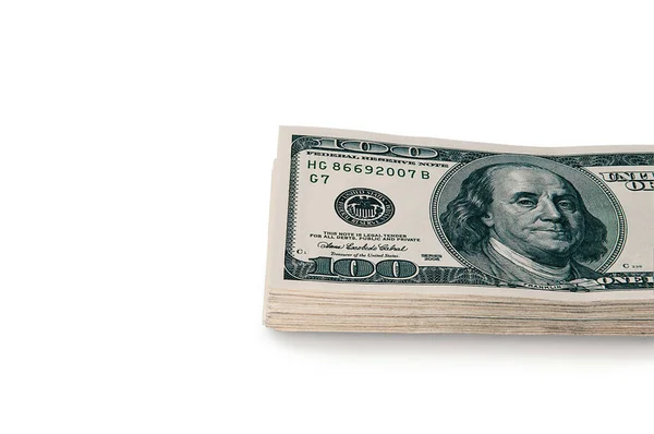 Stor Bunt 100 Dollarsedlar Vit Bakgrund Isolerad Layout Mockup Plats — Stockfoto