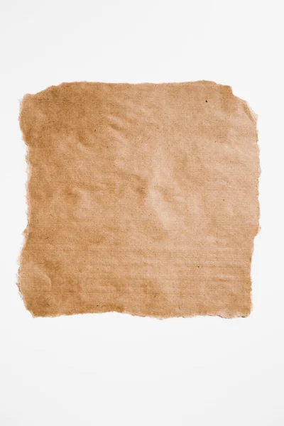 Gescheurd Vierkant Bruin Velletje Papier Met Gescheurde Randen Geïsoleerd Wit — Stockfoto