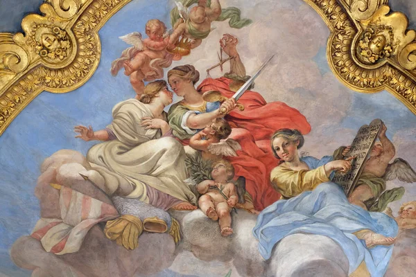 Affresco Virtù Sulla Cupola Della Navata Laterale Della Basilica Dei — Foto Stock