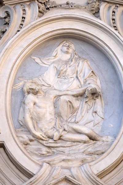 Our Lady Sorrows Bass Relief Facade Sant Andrea Urso Church — Stock Photo, Image