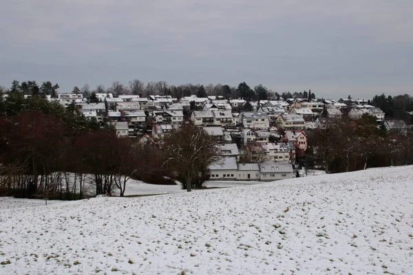 Vinterlandskap Med Snö Och Träd — Stockfoto