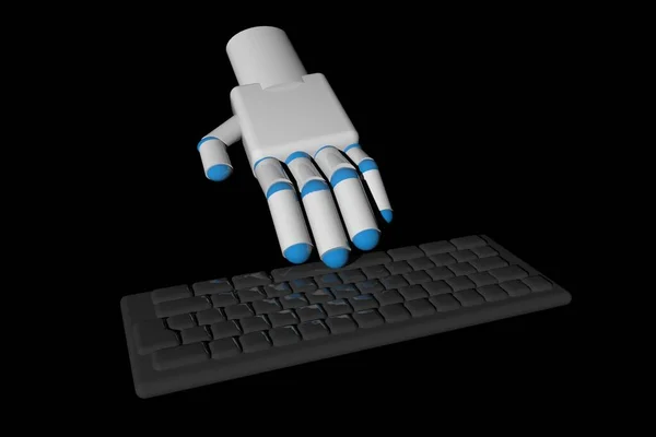 Mano Del Robot Cerca Teclado Representación — Foto de Stock