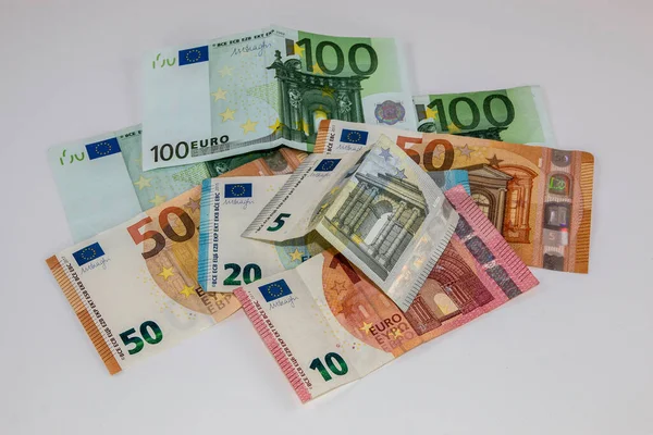 Billets Euros Argent Sur Fond Blanc — Photo