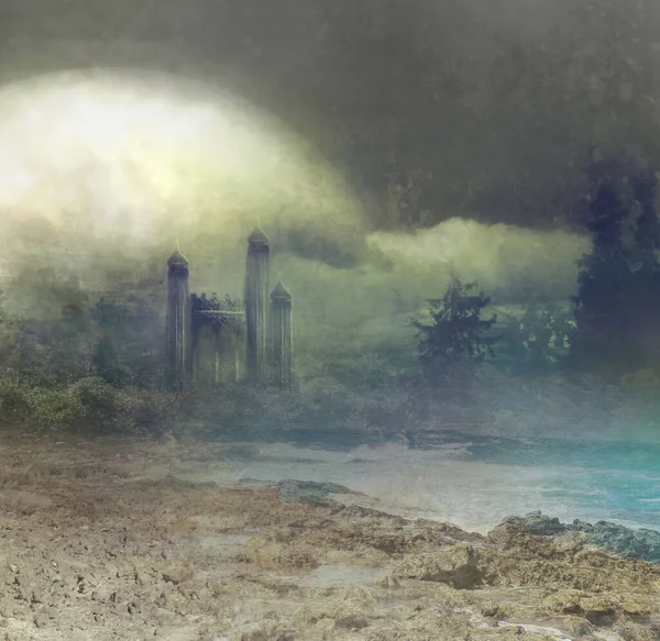 Fantasielandschaft Mit Nebel Und Wolken — Stockfoto
