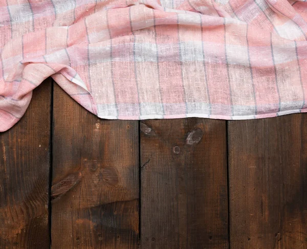 Toalla Cocina Blanca Rosa Plegada Sobre Fondo Madera Marrón Vista — Foto de Stock