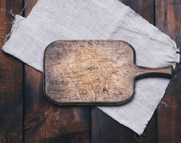 Tabla Cortar Cocina Madera Rectangular Marrón Viejo Servilleta Lino Gris — Foto de Stock