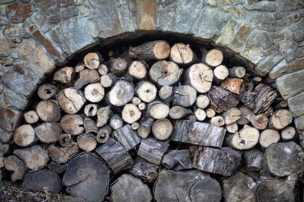 Pile Bois Chauffage Dans Forêt — Photo