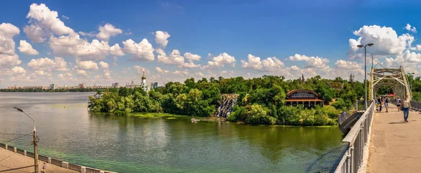 Dnipro Ukrajina 2020 Velký Panoramatický Výhled Řeku Dněpru Ostrov Kláštera — Stock fotografie