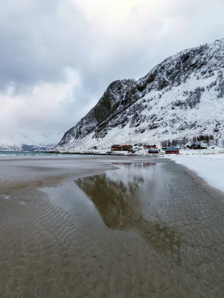 Lofoten Islands Norway January 2018 Beautiful Landscape Norwegian Fjord Mountains — 图库照片