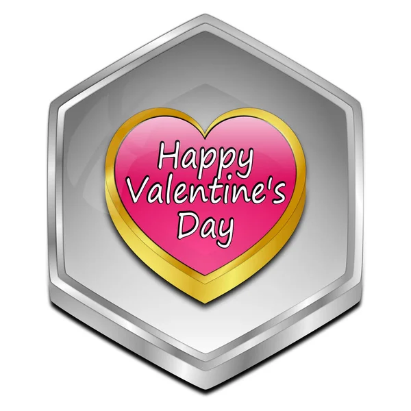 Stříbrné Tlačítko Šťastný Valentýn Růžovým Srdcem Ilustrace — Stock fotografie